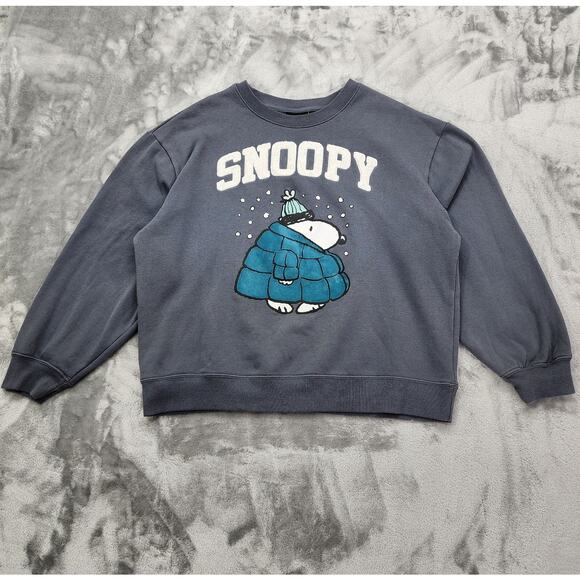 Peanuts Sweatshirt Womens XL Gray Snoopy Puffer Coat Snow Winter Pullover Casual - Picture 1 of 9